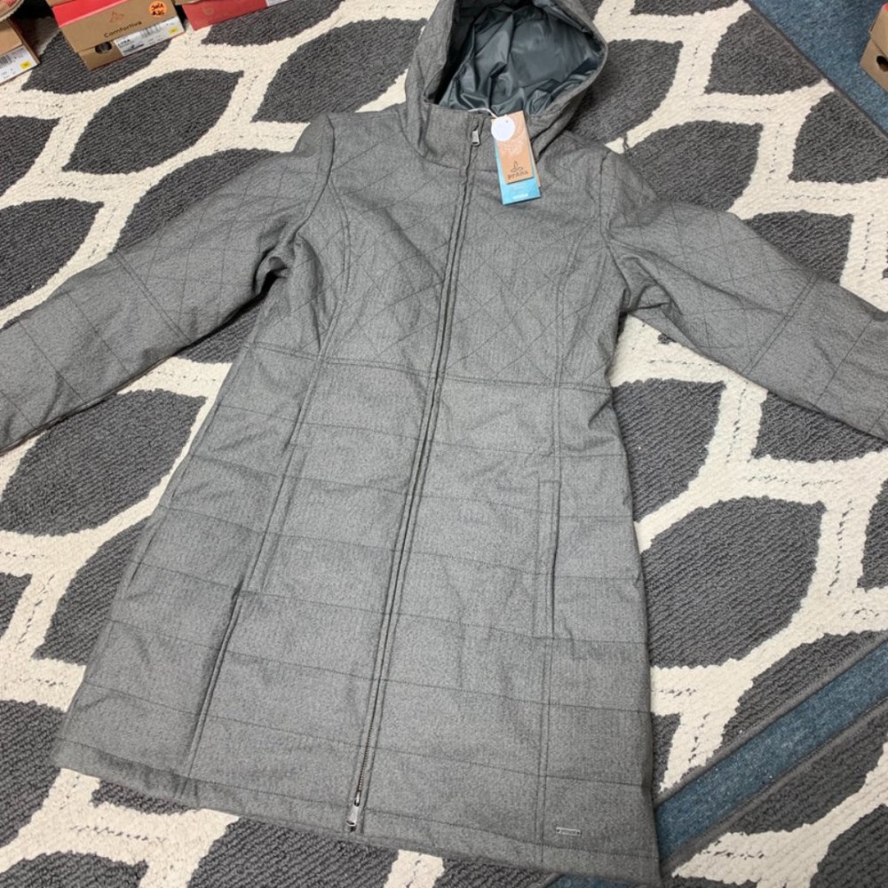 Prana Inna Long Hooded Zip Jacket/Coat Stone XL NWT